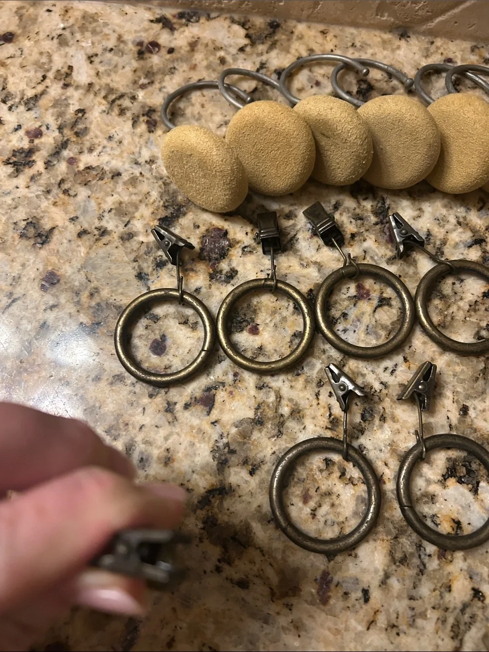 Beige Fabric Shower Curtain Hooks and Antique Brass Clip Rings - Home Accentsset
